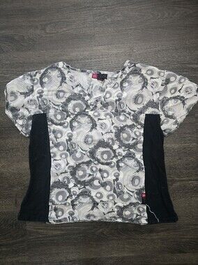 Black & Grey Abstract Circle Print Top Scrub